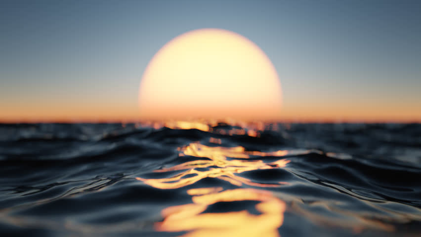 Wave sea beach and sunset sky abstract background. Nature and summer concept. 3d render.	