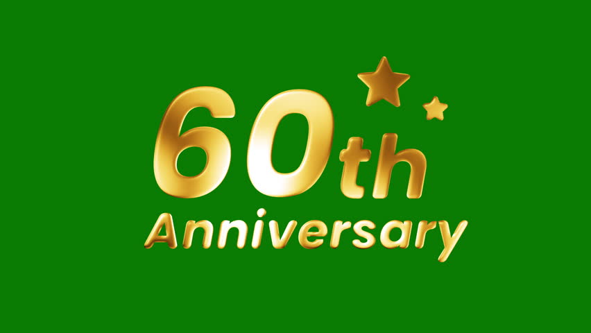 gold 60 years anniversary badge,label,sticker. 4K motion animation. green screen.
