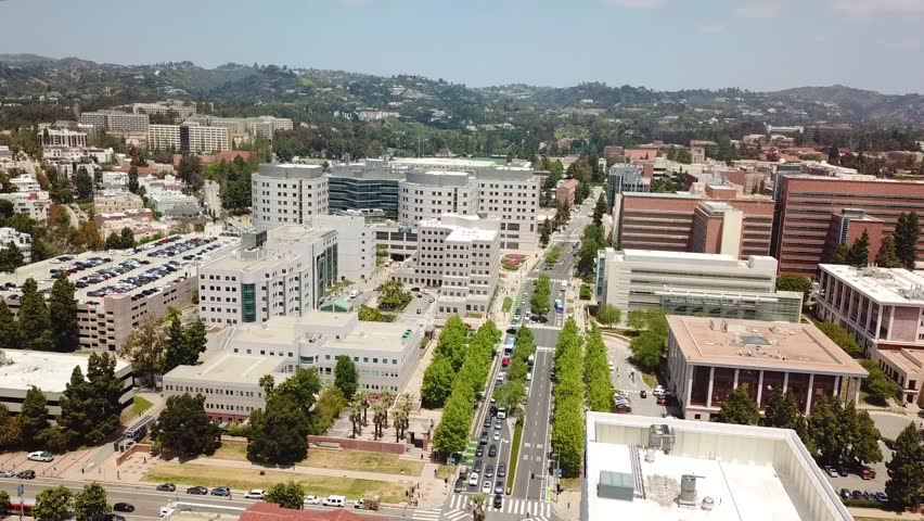 Aerial Shot of Westwood and UCLA in Los Angeles, California with Beverly Hills in the Background During a Summer Day