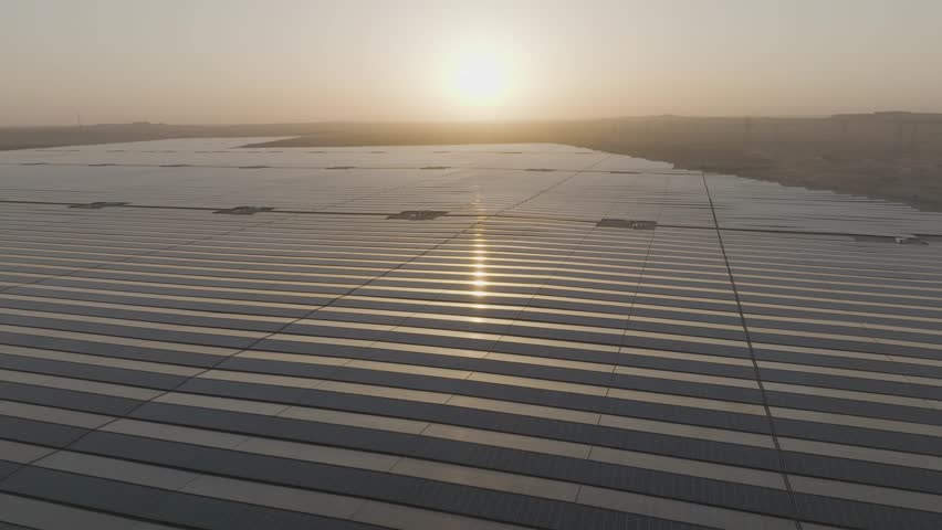 Aerial view of Al Dhafra, Solar Panels, Abu Dhabi, United Arab Emirates.