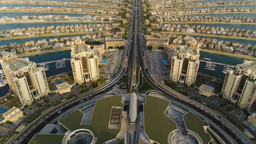 Aerial view of Palm Jumeirah, Dubai, United Arab Emirates.