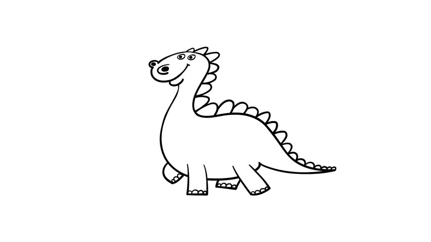 Cartoon dinosaur 01 walking cycle whiteboard. Cute 2d hand made prehistoric black and white animal character animation good for any use. 