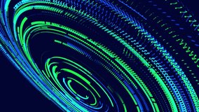 Symbols form lines, lines form rings grid. Sci fi theme, information ai construction of digits. Vj loop hologram blue green abstract bg. Big data block chain info technology. 3D Illustration - Powered by Shutterstock - Get 15% off with code: PIKWIZARD15