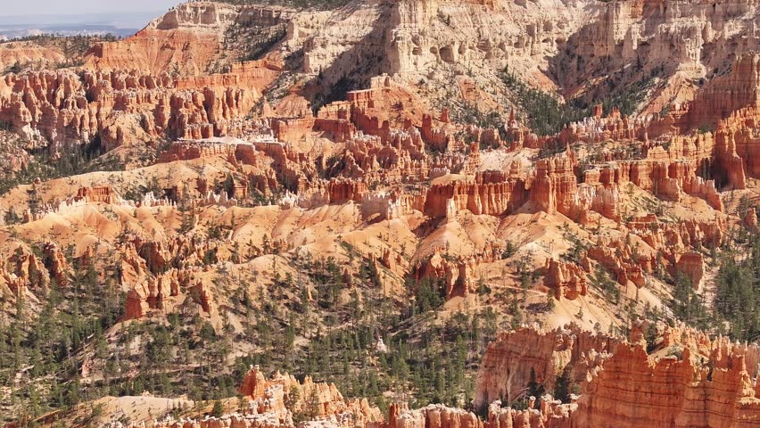 Bryce Canyon National Park aerial view of black and orange sandstone formations. Turistic destination