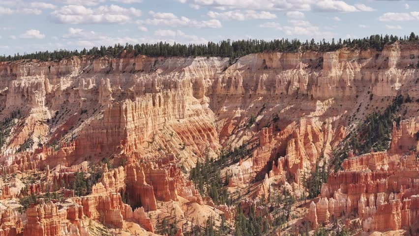 Bryce Canyon National Park, Utah, United States, seen in a lateral panning shot with a drone. Drone 4k.