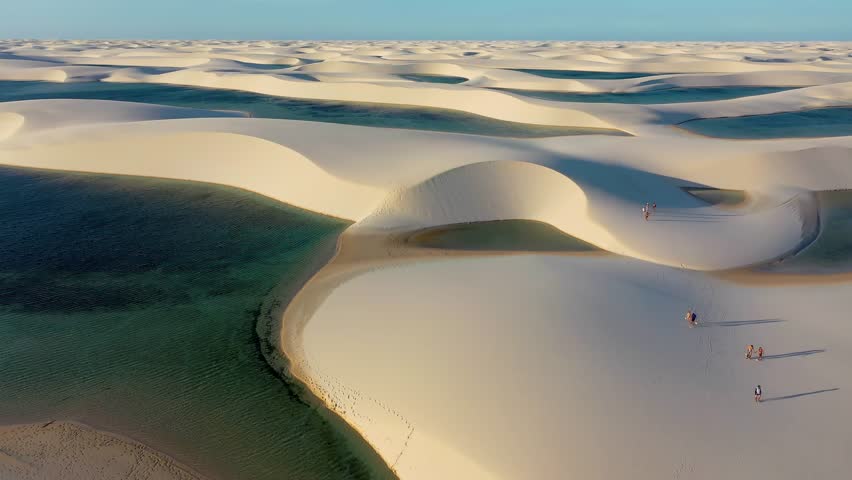 Lencois Maranhenses At Santo Amaro Maranhao Brazil. Unique Landscape Of White Sand Dunes And Crystal-Clear Lagoons. Holiday Landscape Idyllic Beauty. Holiday Water Edge Coast. Santo Amaro Maranhao.