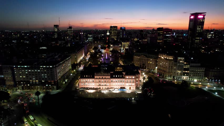 Casa Rosada At Buenos Aires Buenos Aires Argentina. Breathtaking Of Federal Administration Buildings Of The Country. Sunset Sky Downtown Cityscape. Sunset Exterior Panoramic City.