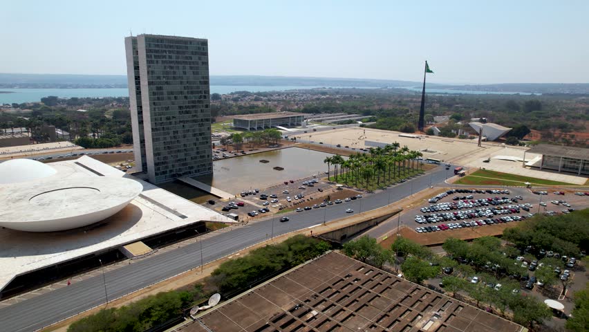 National Congress At Brasilia Federal District Brazil. Stunning Public Adminstration Offices Viewed From Above. Town Clouds Sky Backgrounds Urban. Town Panorama. Brasilia Federal District.