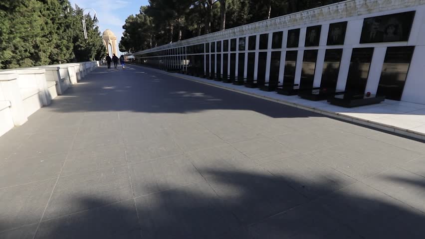 A walkway leads to the Eternal Flame Monument in Baku, Azerbaijan