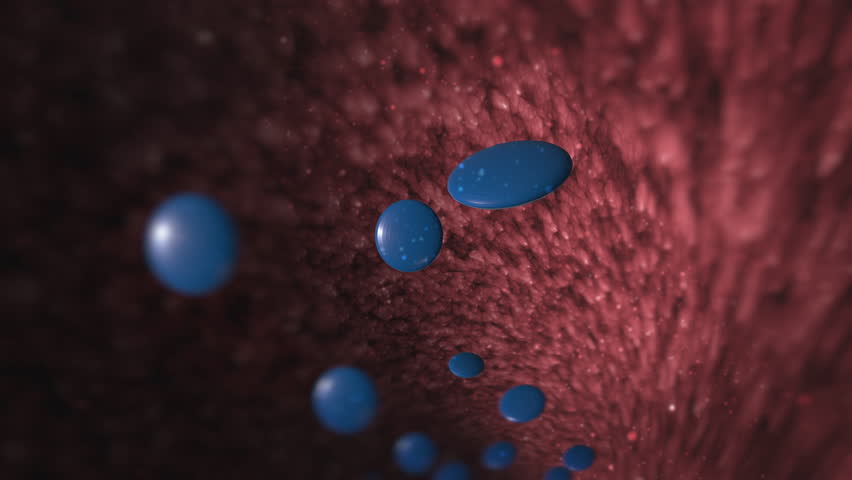 Medicine, body and digestion system in stomach graphic with tablet, antibiotics pills and prescription. Anatomy, endoscopy and medical procedure for organ and scope for wellness and health drug