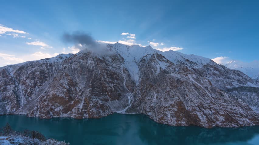 Lake and mountains time-lapse in the Himalayas. 4k time-lapse of Phoksundo Lake and mountain, Dolpa.