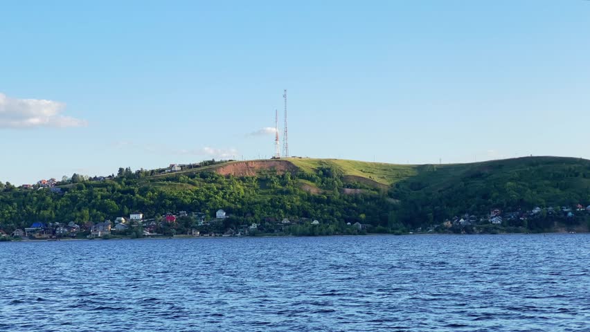 crossing the river on a ferry at sunset
