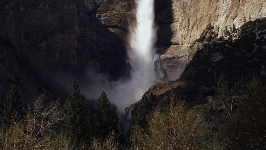 Scenic view of lower Yosemite Falls during daytime in USA, California