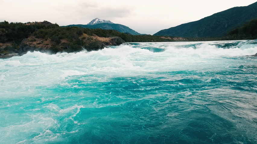 Rapid river flows in the mountains in Chile