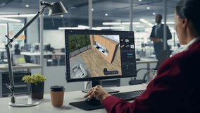 Female Interior Designer Using Advanced 3D Modeling Software on a Desktop Computer to Create a Modern Living Room and Bedroom Space Layout. Specialist Creating a Stylish Environment for a Client - Powered by Shutterstock - Get 15% off with code: PIKWIZARD15