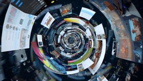 Dynamic Cyberspace Visualization Showing a Vortex of Social Network Feeds, Images and Videos, Showing the Connected Digital Space. Swirling Effect Emphasizes Immersive Nature of Online Communication - Powered by Shutterstock - Get 15% off with code: PIKWIZARD15