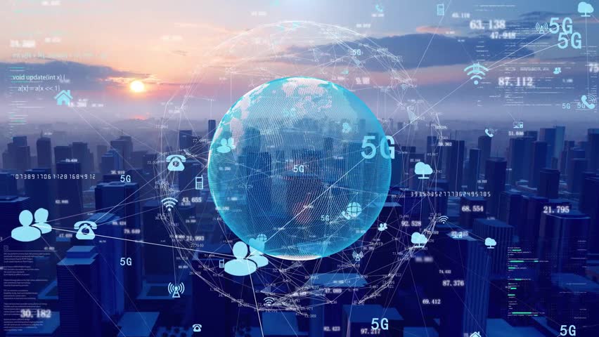 Animated effect of 5G connectivity in a city
