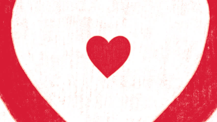 Loop of Hand Drawing Heart Red and white color Psychedelic Background.