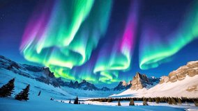 desert icy mountain background with a beautiful sky full of aurora lights - Powered by Shutterstock - Get 15% off with code: PIKWIZARD15