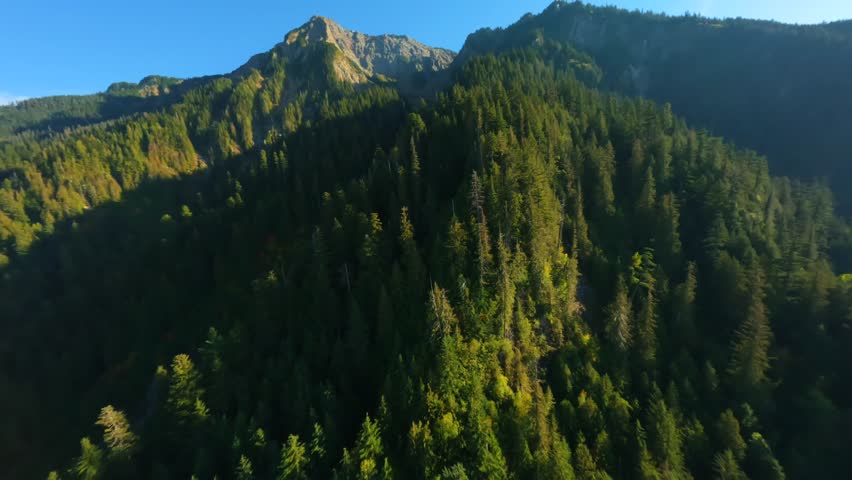 Flight along the mountain range by FPV Drone. Canada