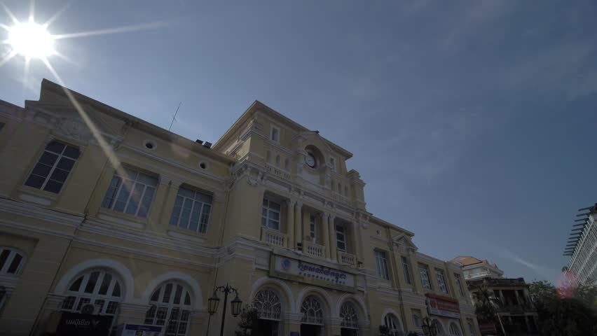 The French colonial period French style historical building post office in the Old town of Phnom Penh, capital of Cambodia.
Translation of the words on the door: "Cambodia Post Office".