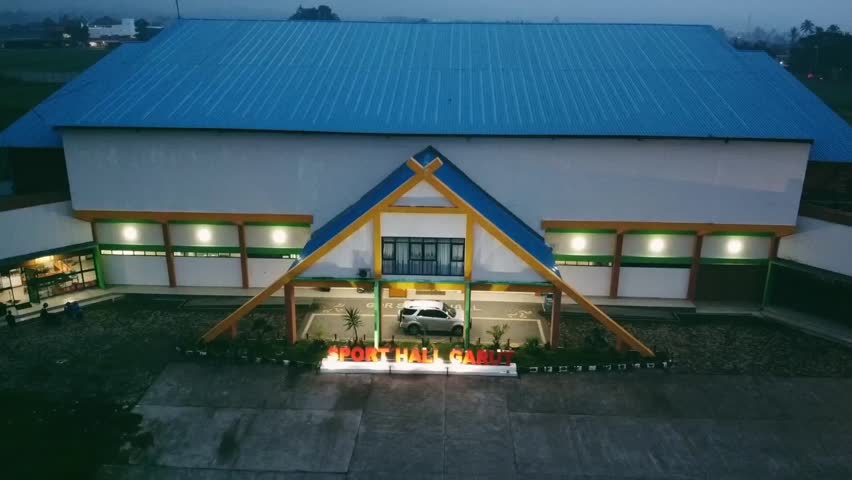 sports facility building from a height in a rotating manner