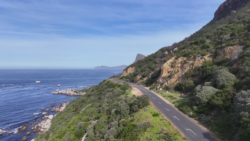 Coastal Road At Cape Town Western Cape South Africa. Powerful Landscape Of The Vehicles In A Famous Road . Shore Horizon Beach Sea. Shoretravel. Cape Town Western Cape.