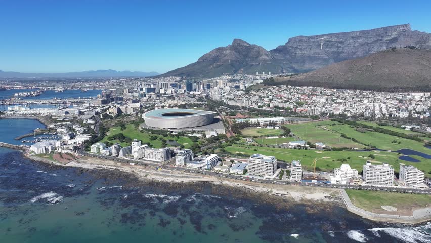 Cape Town Skyline At Cape Town  South Africa. Modern City Center With Skyscrapers Reflecting The Urban Life. Shore Horizon Beach Sea. Seaside Scenic Coastline. Cape Town Western Cape.