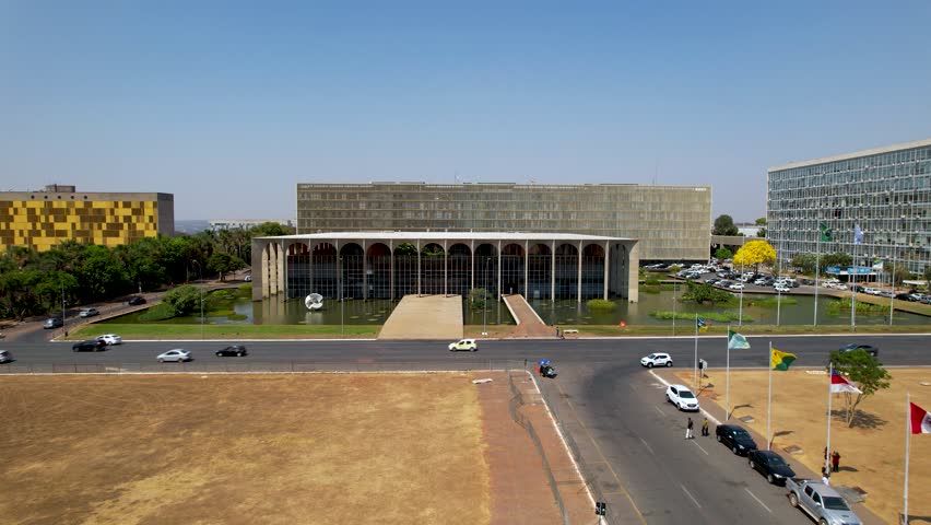 Itamaraty Palace At Brasilia Federal District Brazil. Birds Eye View Of Stunning Cityscape With Streets And Buildings. Business Sky Clouds Downtown Cityscape. Businessfamous.