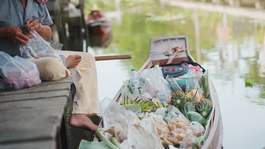 Wooden local boat on floating market Bangkok Thaialnd