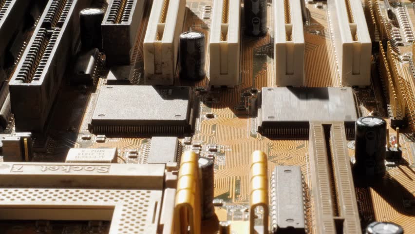 Close-up of a computer motherboard with processors