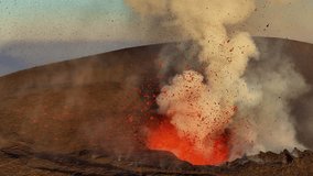 Strombolian activity from the Voragine on Etna. Paroxysms and explosions, lava. 15 July 24 Etna active on the peaks. Sunset. Wells with gas emission. North East and South East Crater with Bocca Nuova. - Powered by Shutterstock - Get 15% off with code: PIKWIZARD15