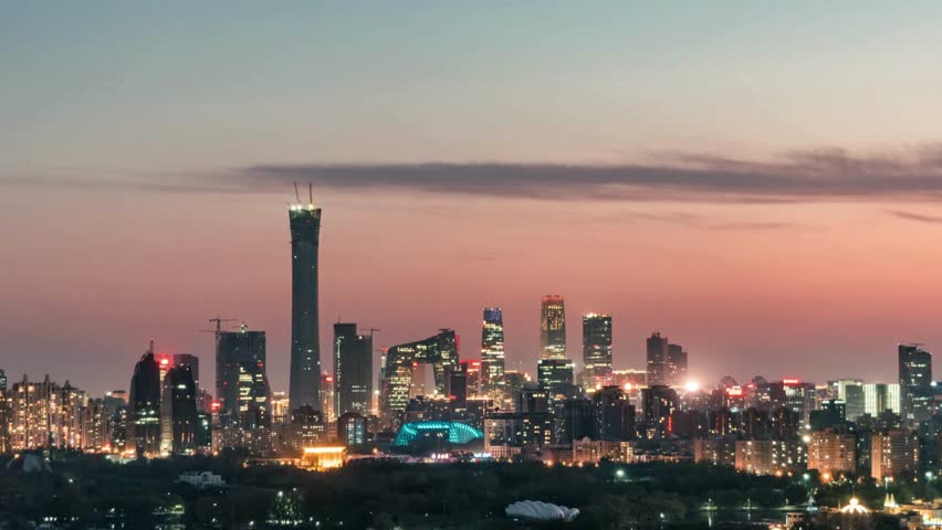 Aerial View of Beijing CBD Area View of the landmarks skyscrapers and transportation in the central business district of Beijing.

