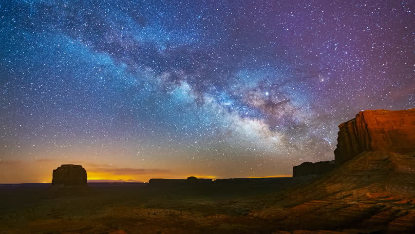 Time lapse of milky way and sunrise over Monument Valley, Arizona, USA
