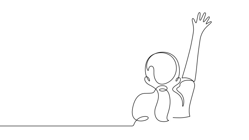 back of school stude t girl raising hand in classroom thin line illustration continuous drawing 4K animated video motion graphics