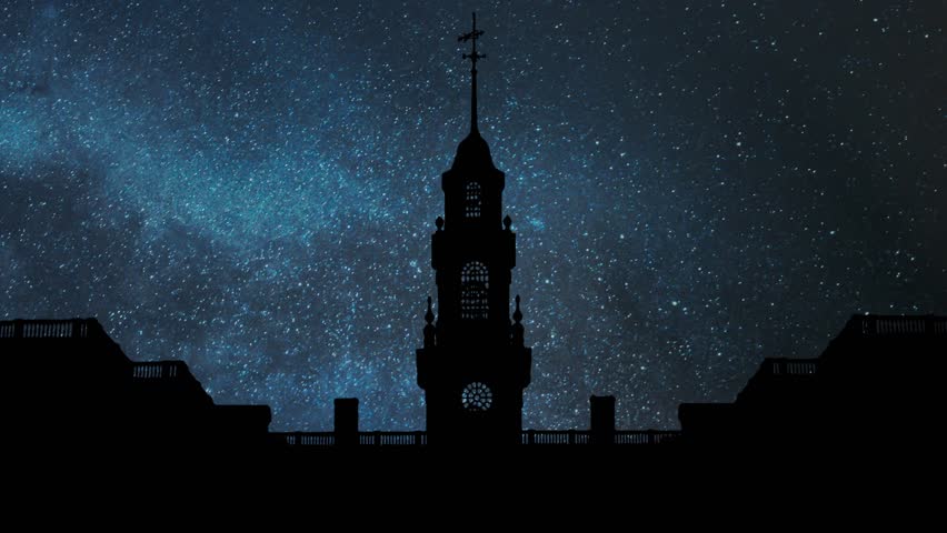 The Legislative Hall of Delaware, Time Lapse by Night with Stars and Milky Way in Background, Dover, USA