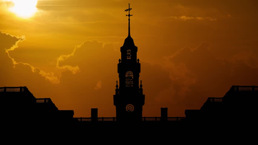Delaware Capitol Building and Legislative Hall at Sunset, Time Lapse with Red Sun and Fiery Sky, Dover, Delaware, USA