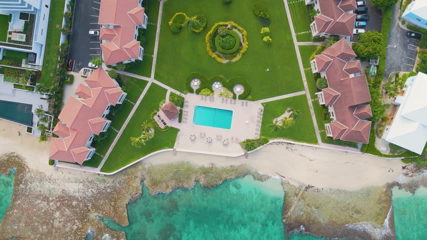 Top down aerial view to the luxury family hotel in Sri Lanka. Indian Ocean. 