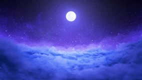 The video depicts a serene night scene with a full moon illuminating a sea of clouds, creating a tranquil and dreamy atmosphere in a continuous loop. - Powered by Shutterstock - Get 15% off with code: PIKWIZARD15