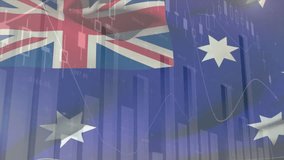 Animation of financial data processing over flag of australia. Global business, finances, computing and digital interface concept digitally generated video. - Powered by Shutterstock - Get 15% off with code: PIKWIZARD15