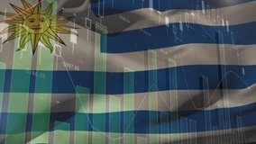 Animation of financial data processing over flag of uruguay. Global business, finances, computing and digital interface concept digitally generated video. - Powered by Shutterstock - Get 15% off with code: PIKWIZARD15