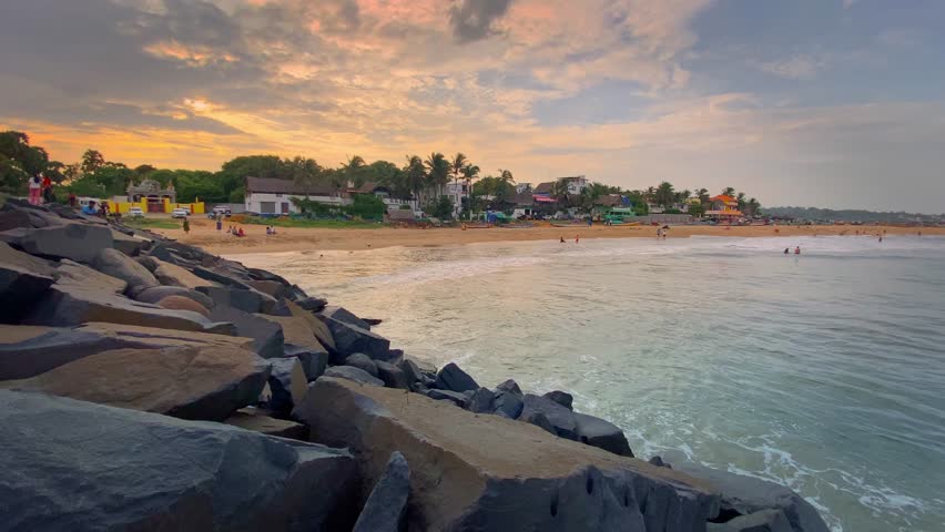 Beautiful sunset View of serenity beach at Pondicherry (Now known as Puducherry), India	