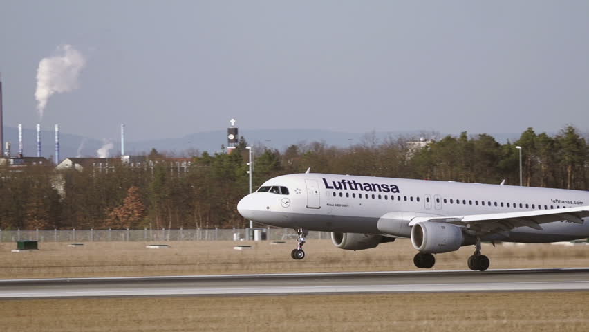 FRANKFURT, GERMANY - FEBRUARY 18: Airbus A320-200 from airline Lufthansa lands