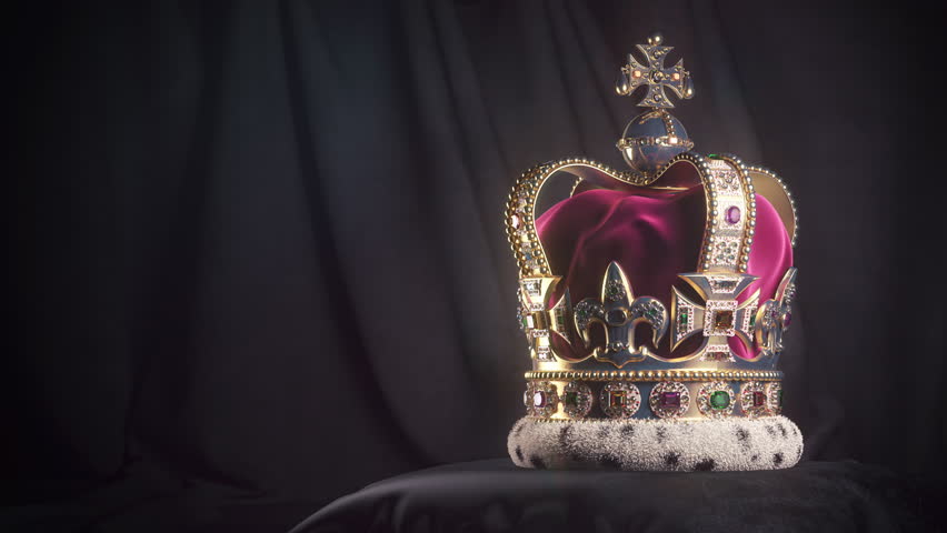Royal golden crown on black background.UK United Kingdom monarchy. 3d animation. 3D Illustration