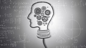 Animation of head with cogs over mathematical equations. Science and digital interface concept digitally generated video. - Powered by Shutterstock - Get 15% off with code: PIKWIZARD15