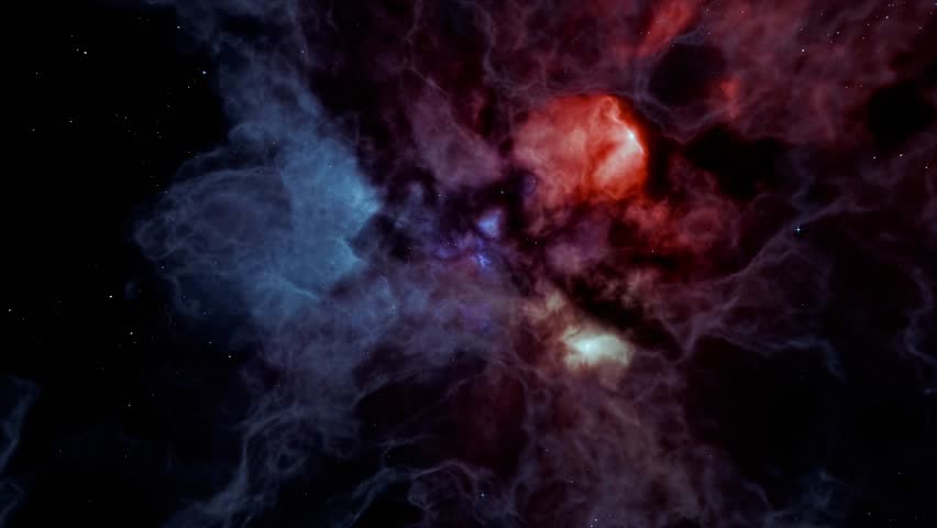Crossing nebulae in the universe.Spinning through the nebula, shuttling through interstellar dust.3D rendering animation