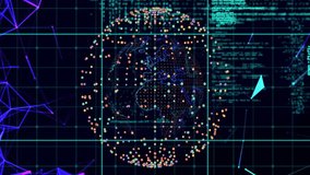 Animation of network of connections with icons and globe over data processing. Business, technology and digital interface concept digitally generated video. - Powered by Shutterstock - Get 15% off with code: PIKWIZARD15