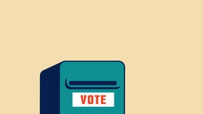 A hand places a voting ballot into a labeled ballot box marked VOTE. Symbolizes democracy, civic duty, and political participation. Retro Animation   - Powered by Shutterstock - Get 15% off with code: PIKWIZARD15