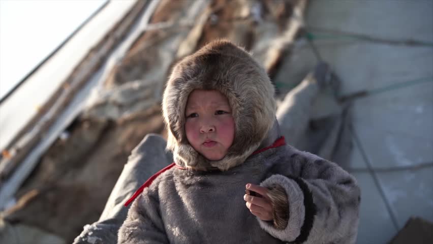 A child in traditional Yamal clothes