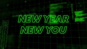 Animation of new year new you text over data processing. Social media, technology and digital interface concept digitally generated video. - Powered by Shutterstock - Get 15% off with code: PIKWIZARD15